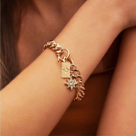 Ettika Chain Link Bracelet 14K Gold Plated Starry Charms - Picture 1 of 9